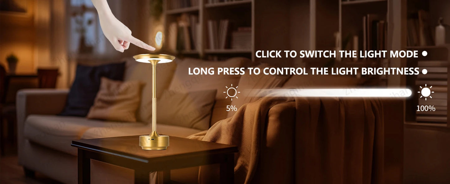 LUMOTECH™ LED Touch Sensor Table Lamp – USB Rechargeable Wireless Night Light for Bedroom, Reading, Desk, Hotel, Restaurant, Bar Decor