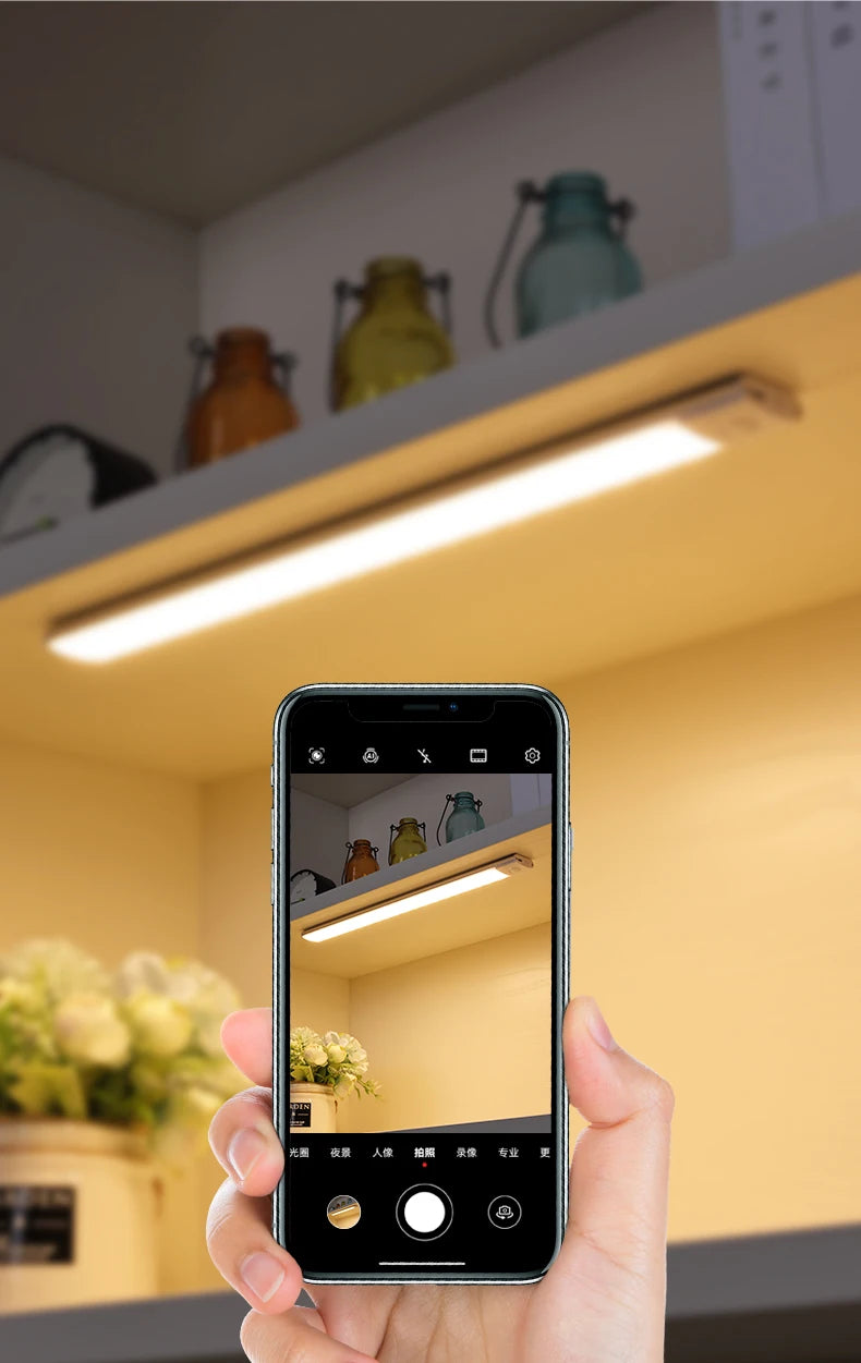 LUMOTECH™ Ultra-Thin Motion Sensor Cabinet Light – USB Rechargeable Wireless LED Under Cabinet Light for Kitchen, Bedroom, Closet, Wardrobe, Indoor Night Lighting