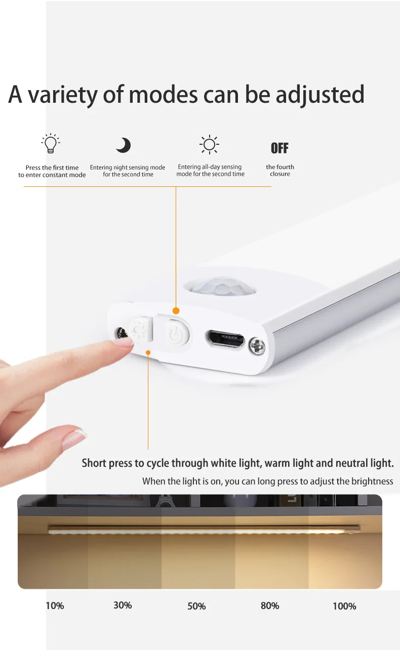 LUMOTECH™ Ultra-Thin Motion Sensor Cabinet Light – USB Rechargeable Wireless LED Under Cabinet Light for Kitchen, Bedroom, Closet, Wardrobe, Indoor Night Lighting