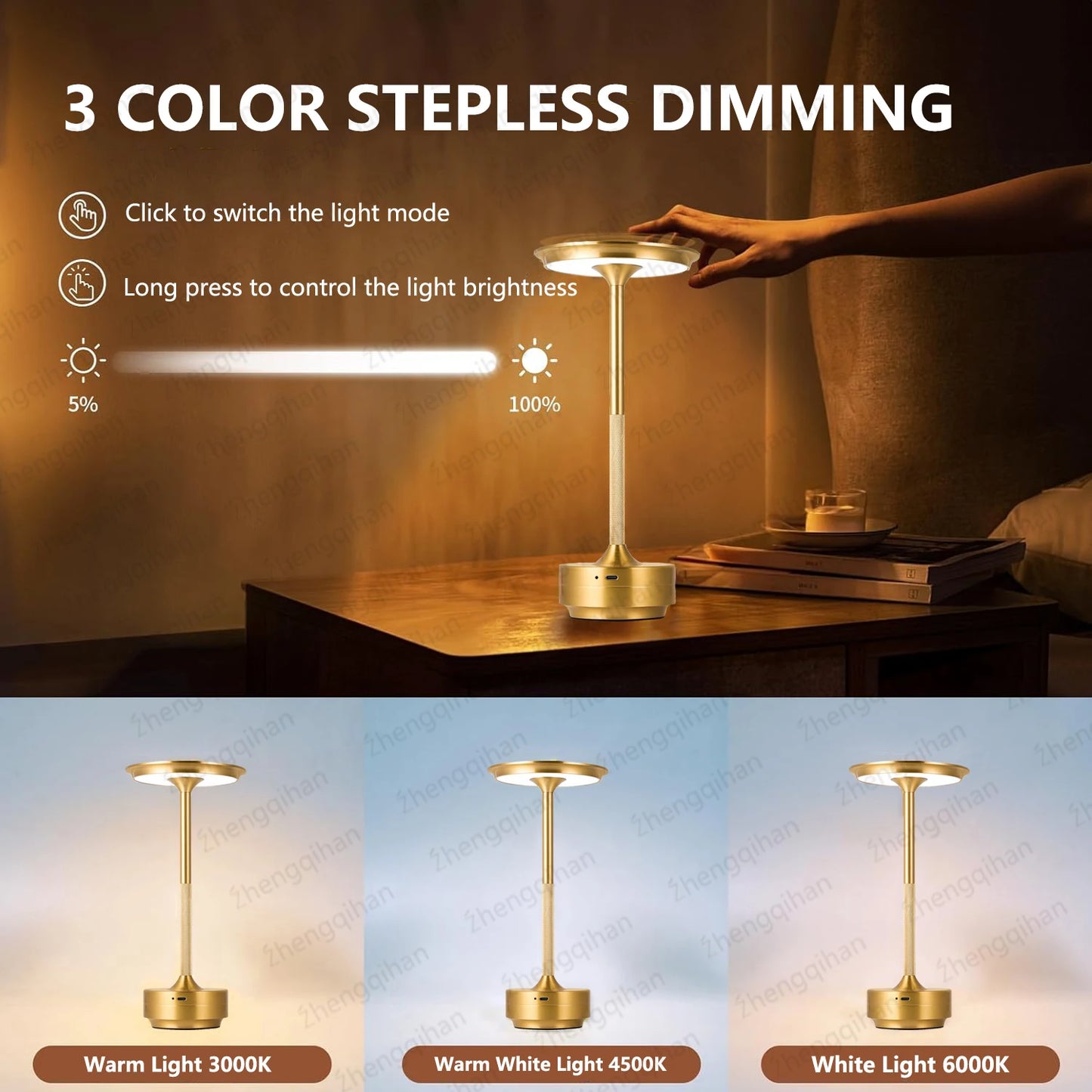 LUMOTECH™ LED Touch Sensor Table Lamp – USB Rechargeable Wireless Night Light for Bedroom, Reading, Desk, Hotel, Restaurant, Bar Decor