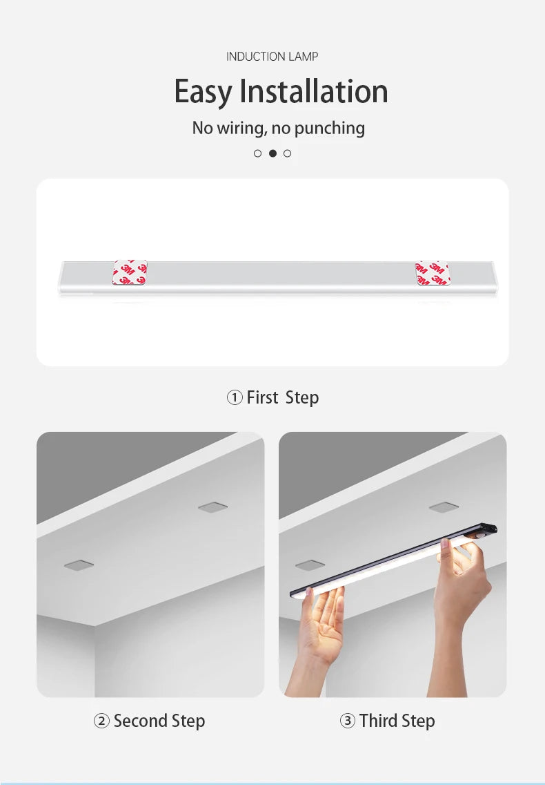 LUMOTECH™ Ultra-Thin Motion Sensor Cabinet Light – USB Rechargeable Wireless LED Under Cabinet Light for Kitchen, Bedroom, Closet, Wardrobe, Indoor Night Lighting