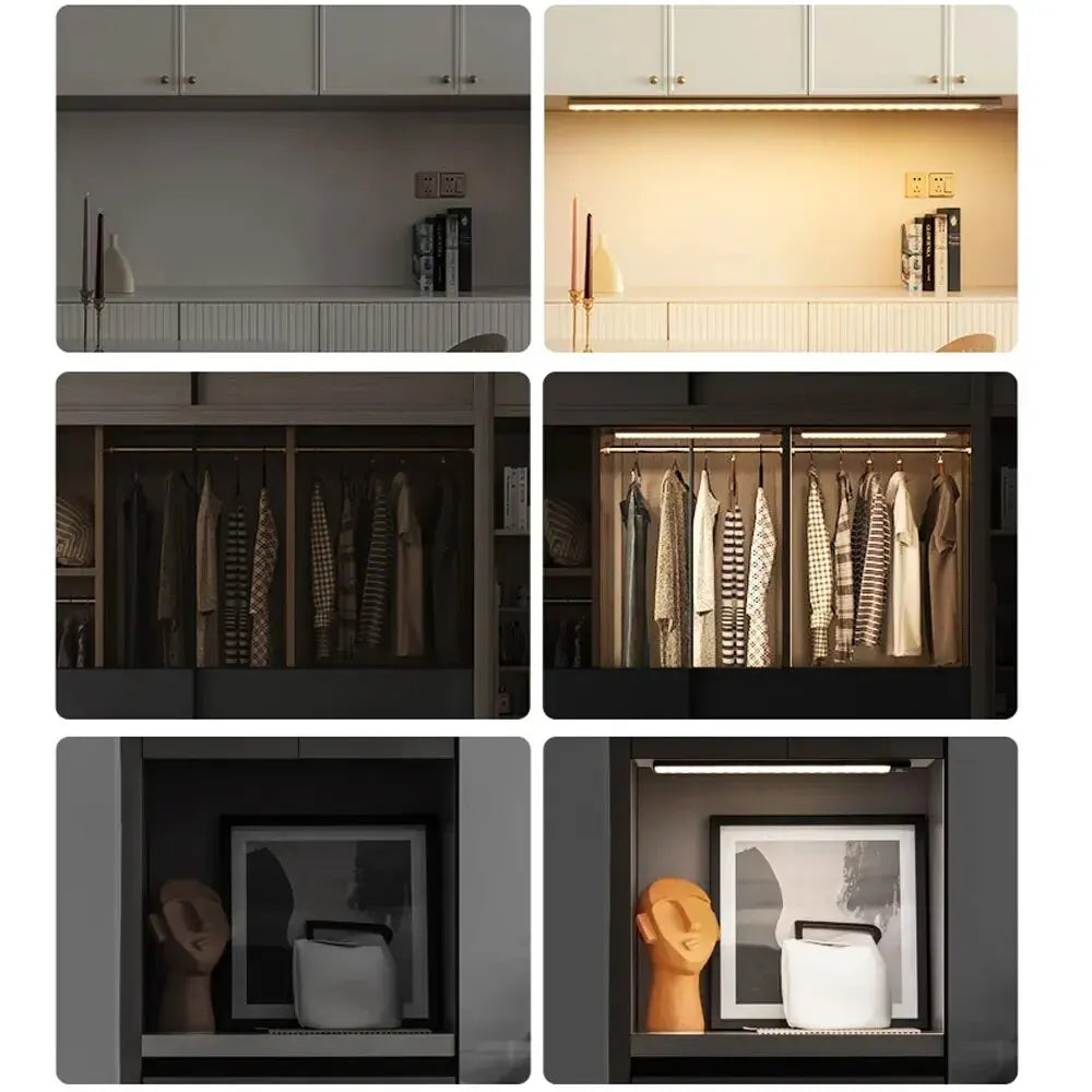LUMOTECH™ Ultra-Thin Motion Sensor Cabinet Light – USB Rechargeable Wireless LED Under Cabinet Light for Kitchen, Bedroom, Closet, Wardrobe, Indoor Night Lighting
