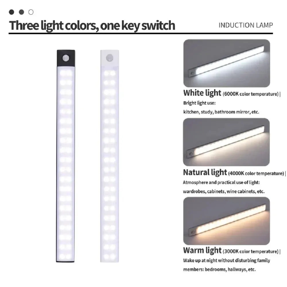 LUMOTECH™ Ultra-Thin Motion Sensor Cabinet Light – USB Rechargeable Wireless LED Under Cabinet Light for Kitchen, Bedroom, Closet, Wardrobe, Indoor Night Lighting