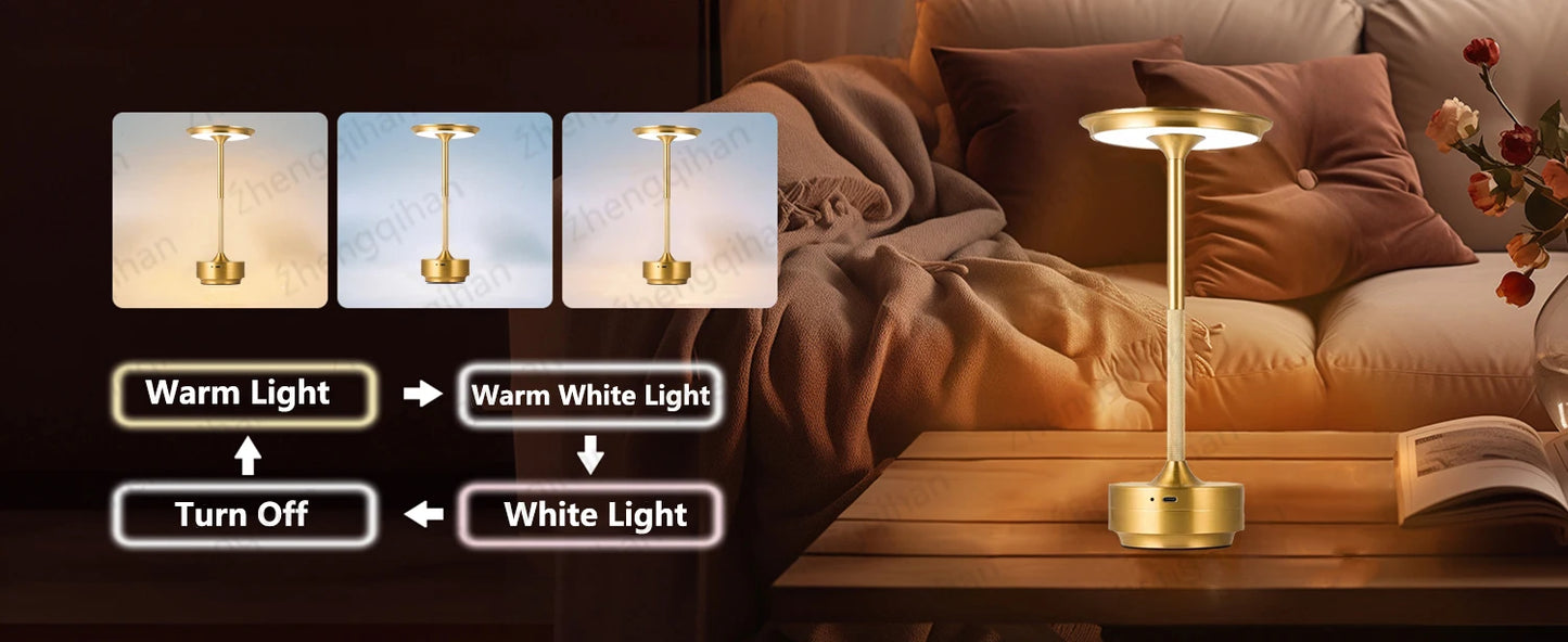 LUMOTECH™ LED Touch Sensor Table Lamp – USB Rechargeable Wireless Night Light for Bedroom, Reading, Desk, Hotel, Restaurant, Bar Decor