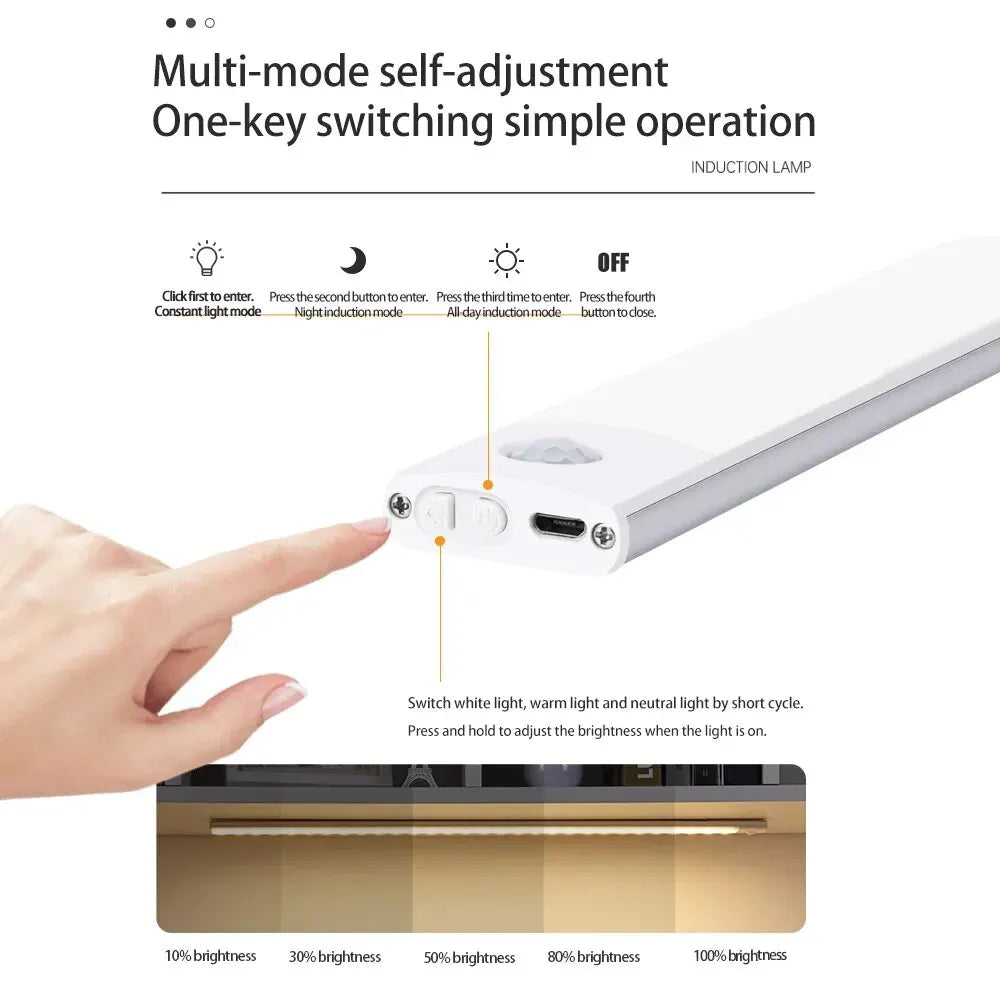 LUMOTECH™ Ultra-Thin Motion Sensor Cabinet Light – USB Rechargeable Wireless LED Under Cabinet Light for Kitchen, Bedroom, Closet, Wardrobe, Indoor Night Lighting