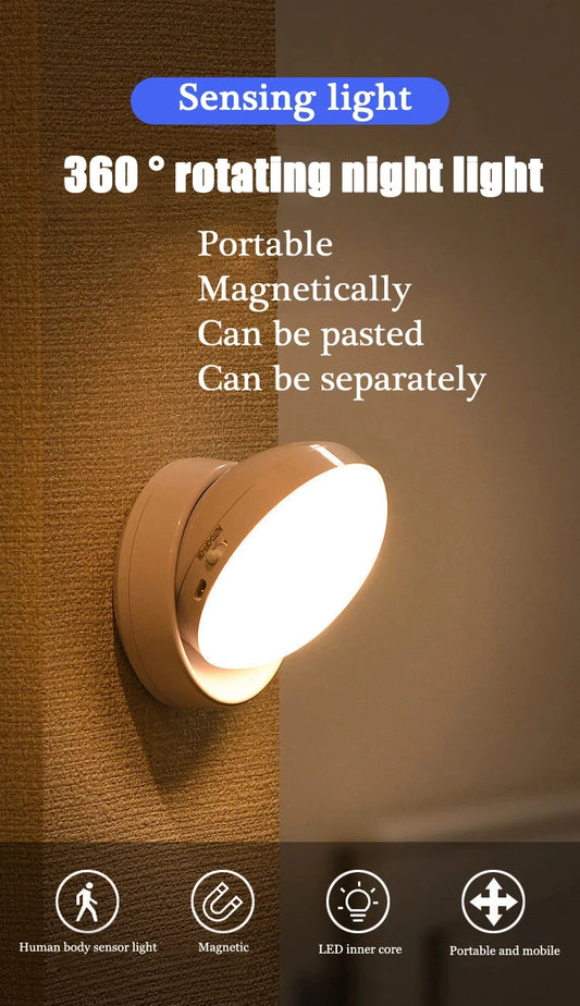 LUMOTECH™ USB Rechargeable Motion Sensor LED Night Light – Smart Human Induction Lamp for Bedside, Cabinet, Closet, Wardrobe, Indoor Home Lighting