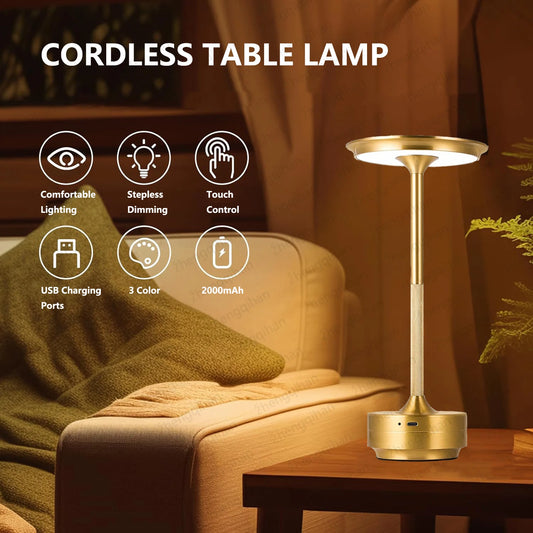 LUMOTECH™ LED Touch Sensor Table Lamp – USB Rechargeable Wireless Night Light for Bedroom, Reading, Desk, Hotel, Restaurant, Bar Decor