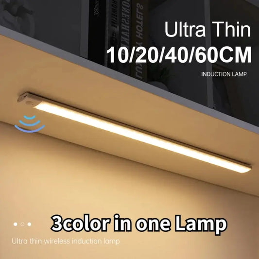 LUMOTECH™ Ultra-Thin Motion Sensor Cabinet Light – USB Rechargeable Wireless LED Under Cabinet Light for Kitchen, Bedroom, Closet, Wardrobe, Indoor Night Lighting