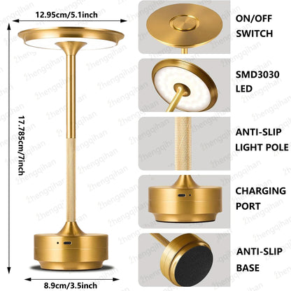LUMOTECH™ LED Touch Sensor Table Lamp – USB Rechargeable Wireless Night Light for Bedroom, Reading, Desk, Hotel, Restaurant, Bar Decor