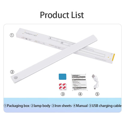 LUMOTECH™ Ultra-Thin Motion Sensor Cabinet Light – USB Rechargeable Wireless LED Under Cabinet Light for Kitchen, Bedroom, Closet, Wardrobe, Indoor Night Lighting